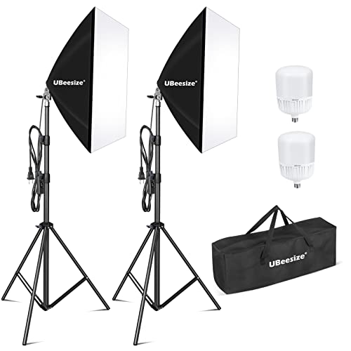 UBeesize Softbox Photography Lighting Kit, 27” x 20” Continuous Lighting Kit with 2pcs 40W E27 Socket 8000K Bulbs, Professional Photo Studio Lighting for Video Recording, Portrait Shooting - Rectangular Softbox+Daylight Bulb