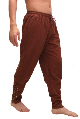 Bslingerie® Men's Medieval Renaissance Elasticated Waist Trousers - Brown - M