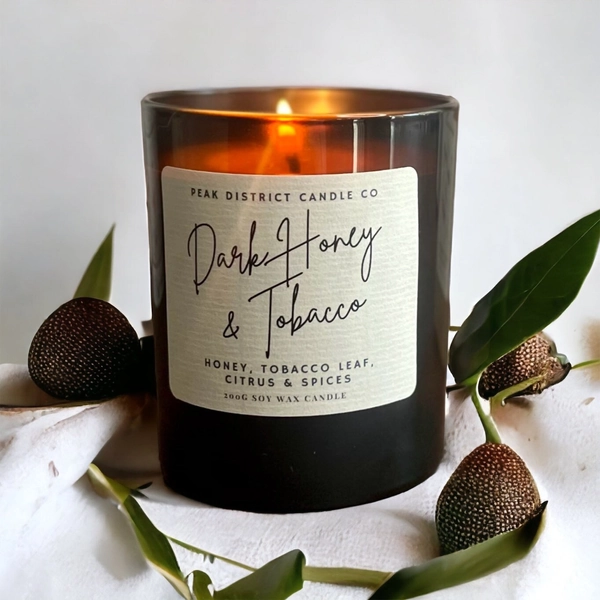 Dark Honey & Tobacco Natural Soy Candle - Refillable - Peak District - Derbyshire - Vegan Gift - Sheffield - Manchester - Yorkshire