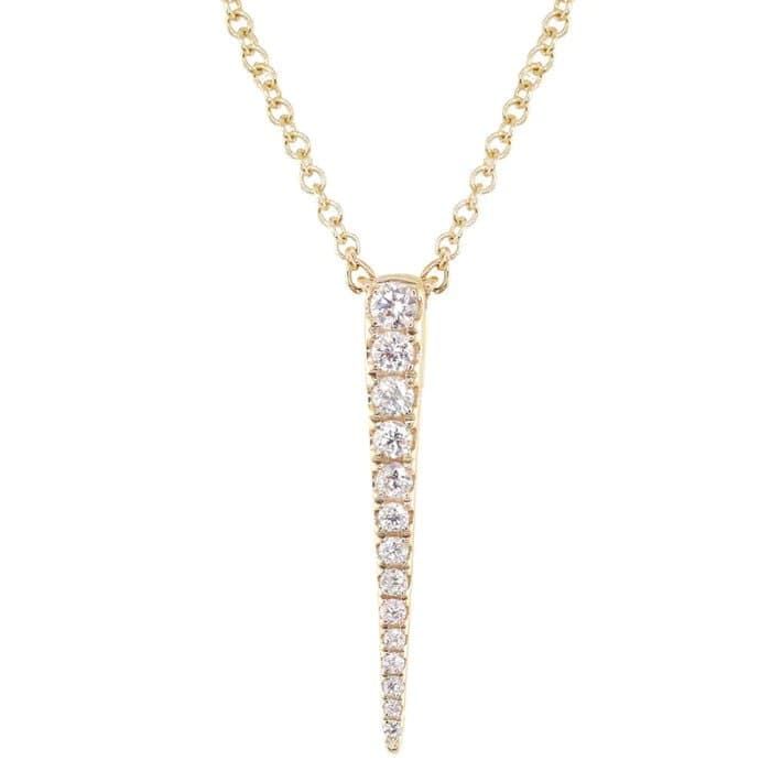 Diamond Dagger Necklace - 14K SOLID GOLD & DIAMOND