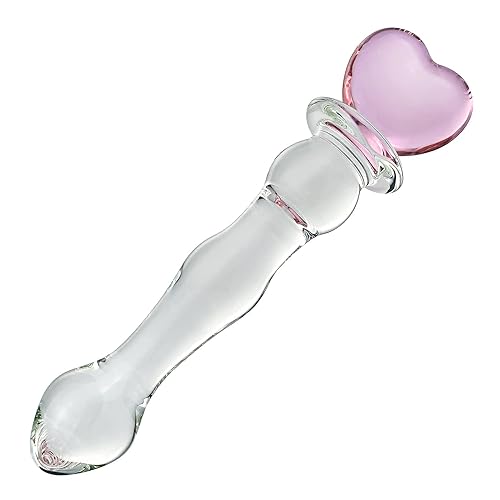 FST Glass Dildo Butt Plug, Glass Pleasure Wand, Heart Shape Crystal Massager Anal Sex Toys for Women Men Couple