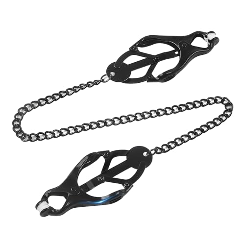 Nipple Clamps with Chain Non Piercing Nipple Clamps Nipple Rings Nipple Toy Breast Stimulation Toy Textured Rubber Padded Tips - Black