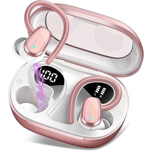 Wireless Earbuds, 50H Bluetooth 5.4 Headphones Sport, Bluetooth Earbuds with ENC Noise Canceling, HiFi Stereo Sound Wireless Earphones with Earhooks, IP7 Waterproof Ear Buds, Rose - Rosegold