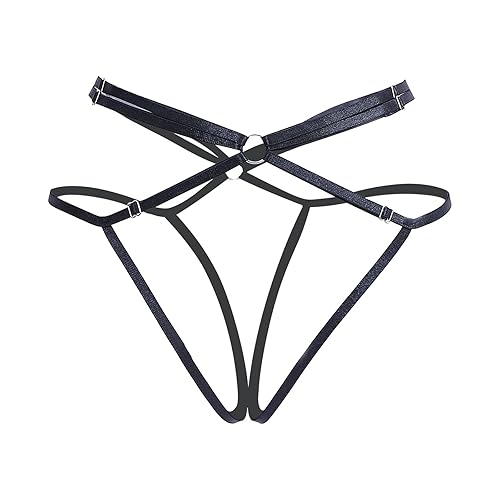 Womens Sexy Charming Thong Lingerie lace G-String T-Back Panties Strappy Body Harness Panties Gift for Valentine Day - Small - 3#black