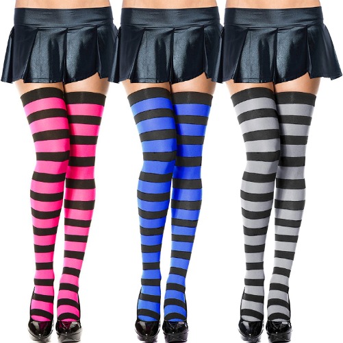 Chalier Apparel Womens Thigh High Socks Cotton Striped Over the Knee Socks Long Knee High Socks for Women - Blue