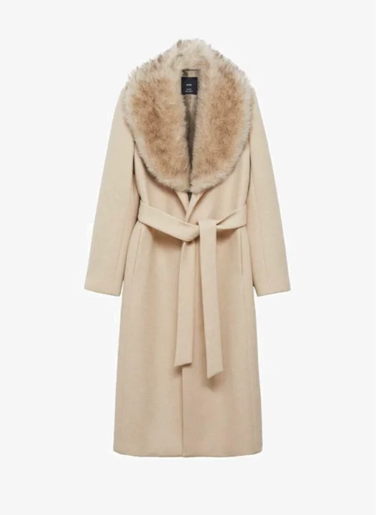 Beige Long Winter Fur Coat