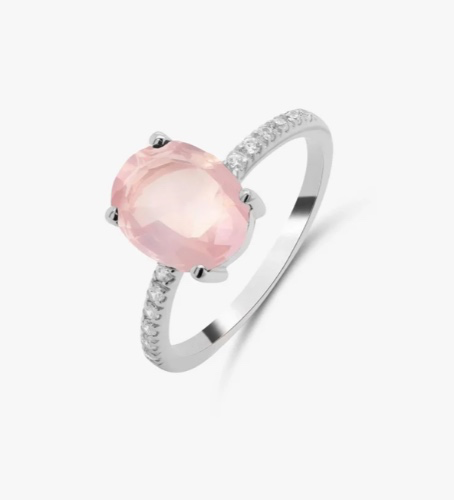 SET of 2 - Silver Rose Quartz Ring + Earrings 