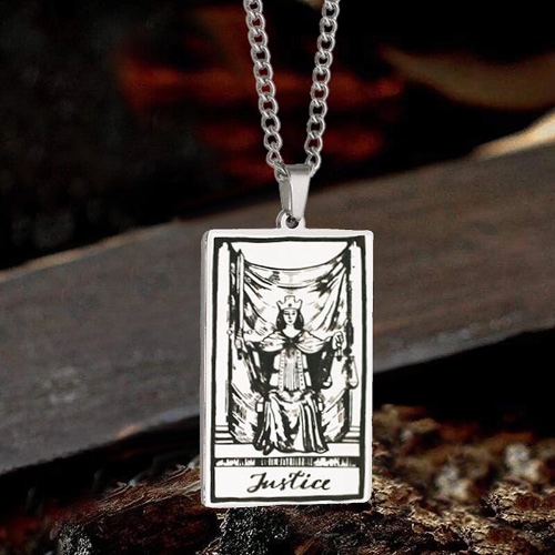 Justice Stainless Steel Tarot Necklace - Silver / Justice，XI
