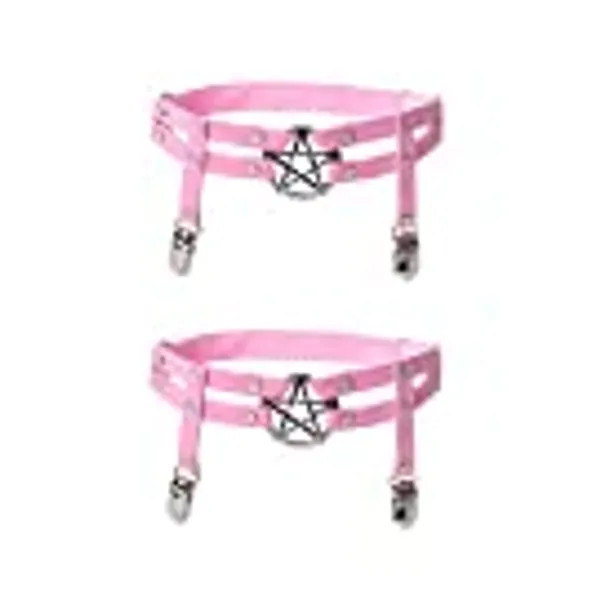 alisikee 2pcs Adjustable Star-Shaped Leg Garter with Anti-Slip Clips, Elastic Gothic Thigh Ring Garter for Women and Girls
