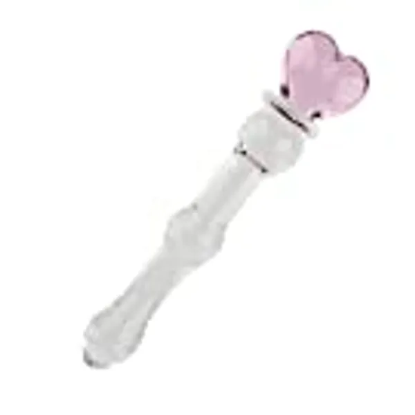 Beauty7 Crystal Glass 8 inch Heart Shaped Handle Pleasure Wand Dildo Penis Anal Plug G-Spot Stimulator Sex Toy
