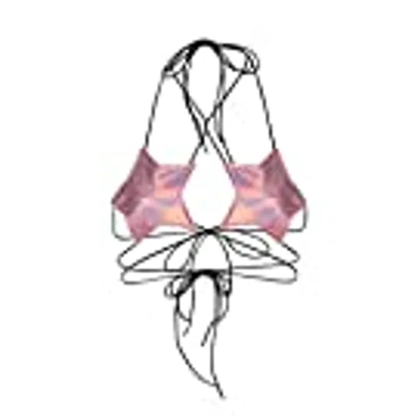 Flyrose Women Shiny Metallic Star Strappy Tube Top Halter Rave Wrap Around Bandeau Bra