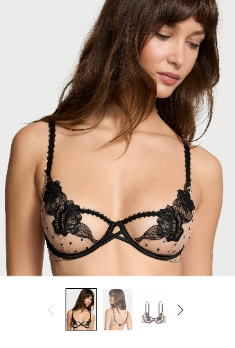 Victoria Secret Sheer Rose Dot Quarter-Cup Demi Bra