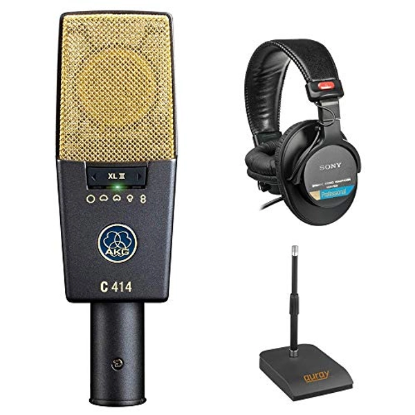 AKG C414 XLII Multipattern Condenser Microphone Bundle with Sony MDR-7506 Headphones & Desktop Mic Stand