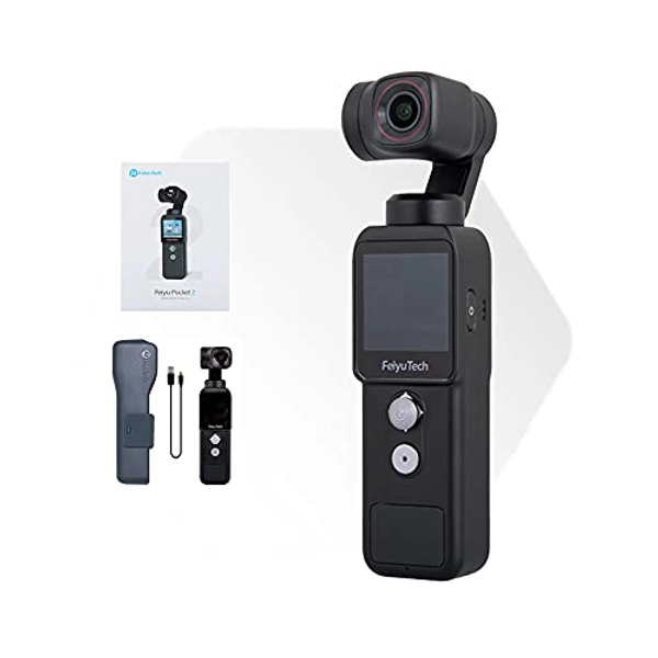 Feiyu Pocket-2 Handheld Action Camera 4K 60FPS with 3-Axis Gimbal Stabilizer, 130° Wide Angle, 1.3" Touch Screen, 1/2.3” CMOS, WiFi, for Filming Travel Vlog Video