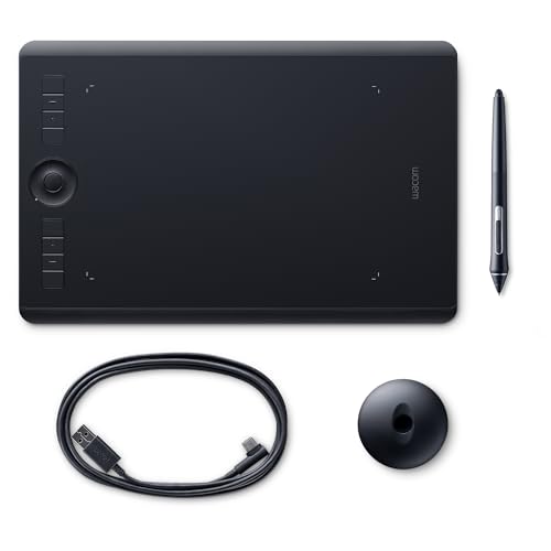 Wacom Intuos Pro M Black with Bluetooth – Drawing Tablet with Pen, Stylus Battery-free & Pressure-sensitive, Compatible with Windows & Mac, Perfect Tablet for Drawing, Professional Graphics & Design - M - Standard - Tablet