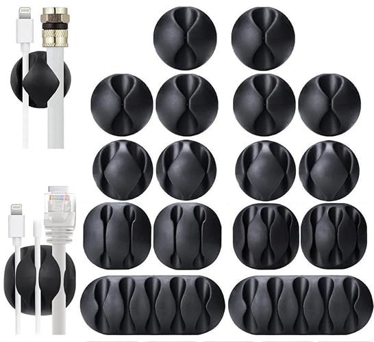 OHill Cable Clips, 16 Pack Black Self Adhesive Cord Holder, Ideal Cable Management Cord Organizer Wire Keeper for Desk, Nightstand, Phone Charger, Computer, Home, Office, Car - ‎16-Pack - Black