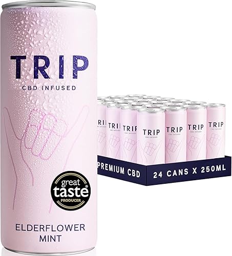 TRIP CBD Drink, Sparkling Elderflower Mint Fizzy Drink, Low Calorie, Vegan, Stress & Anxiety Relief (Pack of 24 x 250ml) - Elderflower Mint - 24 pack