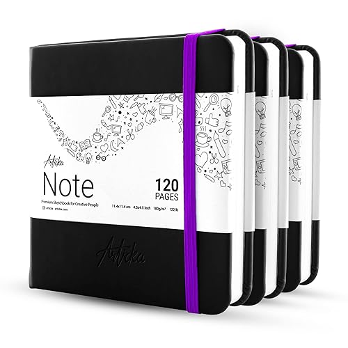 Articka Note Hardcover Sketchbook – Square Hardbound Sketch Journal – 4.5x4.5 Inch Art Book – 120 Pages with Elastic Closure – 180GSM Ultra Smooth Paper – Ideal for Pencils, Charcoal, Pen - 3 Pack - 4.5" x 4.5" - 3 Pack