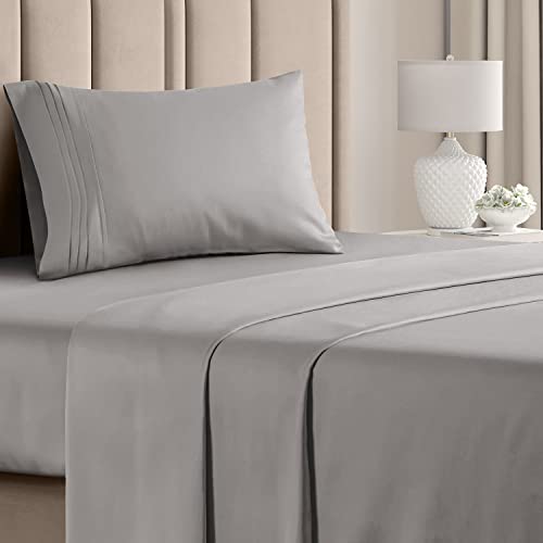 Twin Size 3 Piece Sheet Set - Comfy Breathable & Cooling Sheets - Hotel Luxury Bed Sheets for Women & Men - Deep Pockets, Easy-Fit, Soft & Wrinkle Free Sheets - Light Grey Oeko-Tex Bed Sheet Set - 03 - Light Grey - Twin