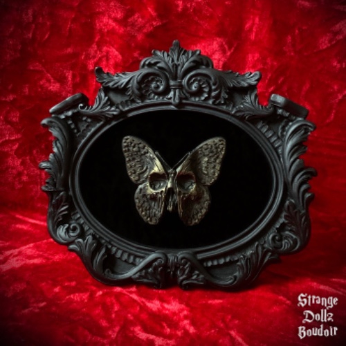 The Deadly Butterfly, handmade gothic home decor, ornate frame, death moth, Strange Dollz Boudoir