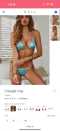 Gold & Aqua Sequins Triangle Top and Bottoms  - DOLL