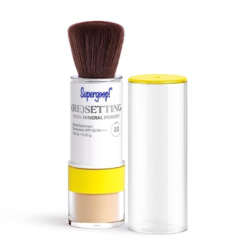 Supergoop! (Re) setting 100% Mineral Powder, Light - 0.15 oz - Makeup Setting Powder + Broad Spectrum SPF 35 PA+++ Sunscreen - With Ceramides, Olive Glycerides & Coated Silica Spheres - Light - 0.15 Ounce (Pack of 1)