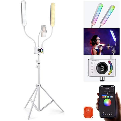 NEEWER RGB Esthetician Light Kit Upgraded with Phone APP Control/Touch Bar, Separate Control Dual Arm LED Video Light w Phone Holder/Stand/Travel Bag, 2500K-10000K 18 Scenes for Tattoo Lash, BH40C