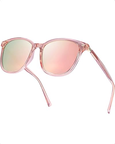 Myiaur Women's Polarized Sunglasses with Mirrored Lens & UV400 Protection - Trendy & Stylish Large Glasses - B04 Pink Frame/Pink Lens
