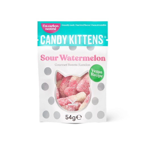 Vegan Sweets, Candy Kittens Sour Watermelon, Packed with Fruit Juice & Natural Ingredients, Big Flavours from Little Kittens, Vegetarian Sweets - 54g Sweet Bag