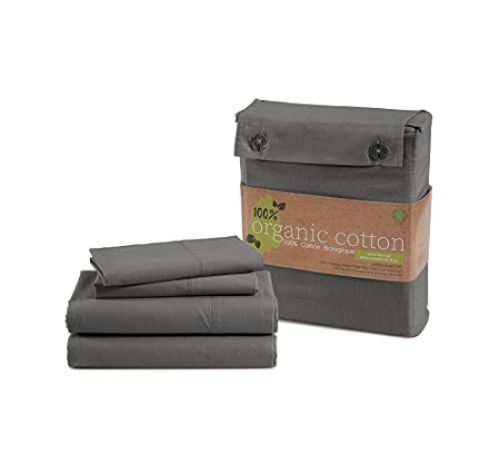 LANE LINEN 100% Organic Cotton Full Sheets Set 4-Piece Pure Percale Long Staple Soft Bedding Breathable Fits Mattress Upto 15" Deep - Charcoal - Full - 1 Pack - 02: Charcoal