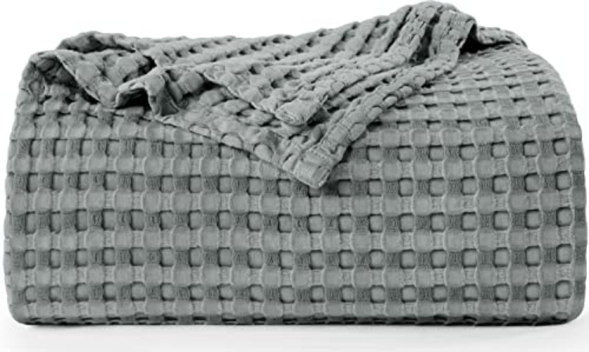 Utopia Bedding Cotton Waffle Blanket 300 GSM (Cool Grey - 90x90 Inches) Soft Lightweight Breathable Bed Blanket Queen Size Layering Any Bed for All Season - Cool Grey - Queen