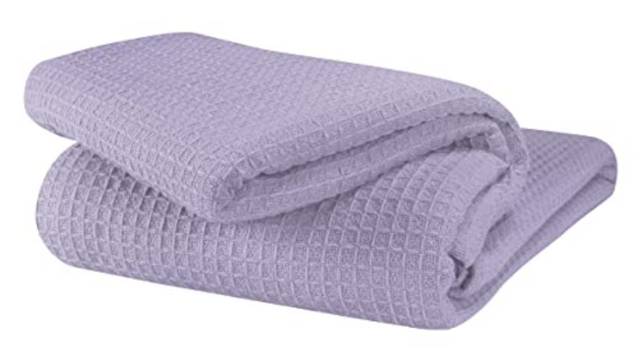 GLAMBURG 100% Cotton Thermal Blanket, Breathable Bed Blanket Queen Size, Soft Waffle Blanket, Queen Blanket, All Season Cotton Blanket, Purple - Queen (90"x90") - Purple