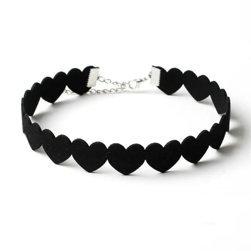 Jet Black Heart Choker Necklace for a Chic Gothic Look - Solid Heart