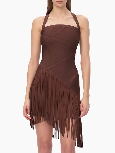 Hervé Léger The Josephine Asymmetric Fringed Halterneck Minidress