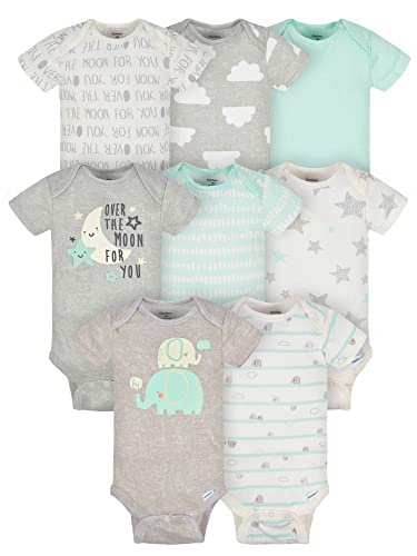 Gerber Unisex-Baby 8-Pack Short Sleeve Onesies Bodysuits - 12 Months - Elephants