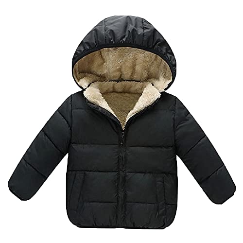 Baby Girls Boys' Winter Fleece Jackets With Hooded Toddler Cotton Dress Warm Lined Coat Outer Clothing - 1-2T - Black