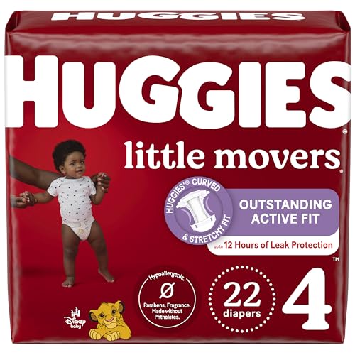 Huggies Size 4 Diapers, Little Movers Baby Diapers, Size 4 (22-37 lbs), 22 Count (Packaging May Vary) - Size 4 - 22