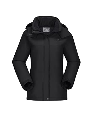 CAMEL CROWN Women's Ski Jacket Winter Snow Coat Warm Fleece Mountain Waterproof Female Jacket - Medium - Black