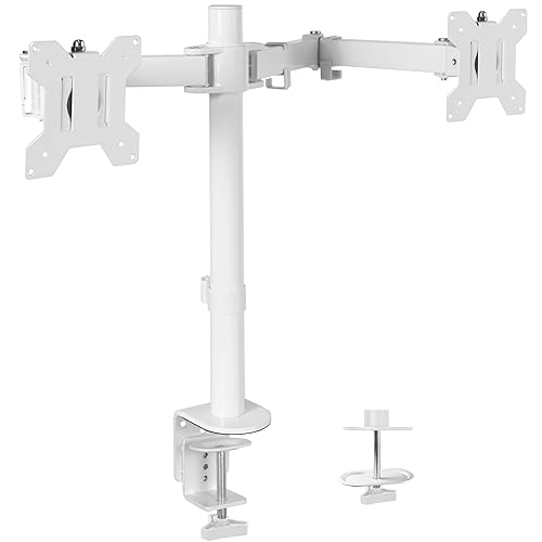 VIVO Dual Monitor Desk Mount, Heavy Duty Fully Adjustable Steel Stand, Holds 2 Computer Screens up to 30 inches and Max 22lbs Each, White, STAND-V002W - White - 13" - 30"