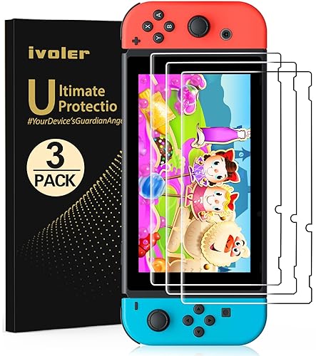 [3 Pack] Screen Protector Tempered Glass for Nintendo Switch, iVoler Transparent HD Clear Anti-Scratch Screen Protector Compatible Nintendo Switch