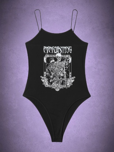 ROMWE Goth Maiô cami Impressão de esqueleto