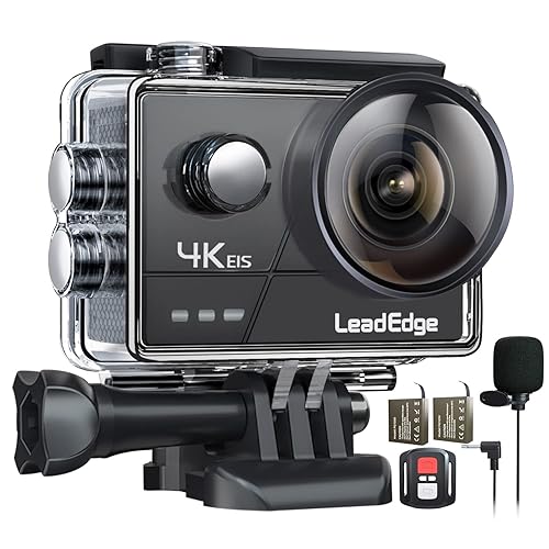 LeadEdge Camara Deportiva 4k con estabilizador,Action CAM 20MP,cámara acuatica Micrófono Externo Control Remoto,Camara de accion WiFi, cámara Sumergible 40M 2x1050mAh Batería Action Camera Agua Moto