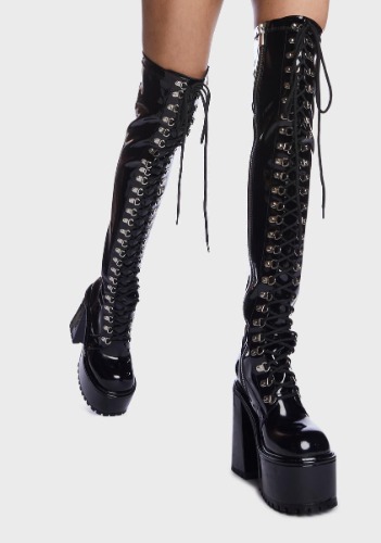 Midnight Electric Veins Thigh High Boots | US 10