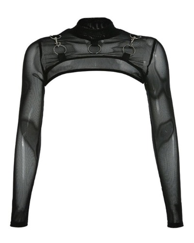 Tops curtos de malha transparentes | black / M