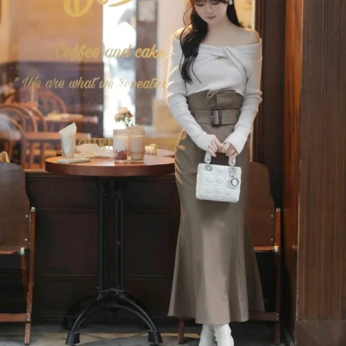 WAKUTA Japanese Goddess Style High Waist Closed Waist Fish Tail Slim Fit Half Length Gowns Elegant with Belt Half Length Dresses - AliExpress 200000345