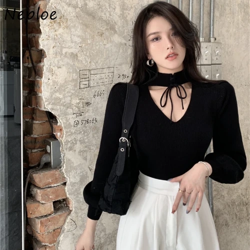 Street Style Knit Tops Women Long Sleeve Solid Color Sweater Women Autumn Winter 2024 All-match Bottoming Shirt Female - AliExpress 200000345