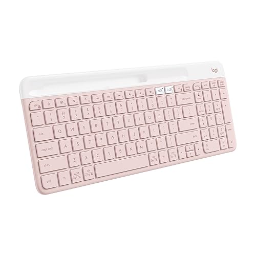 Logitech K585 Multi-Device Slim Wireless Keyboard, Built-in Cradle for Device; for Laptop, Tablet, Desktop, Smartphone, Win/Mac, Bluetooth/Receiver, Compact, Easy Switch, 24 Month Battery - Rose - Rose - Keyboard (New)