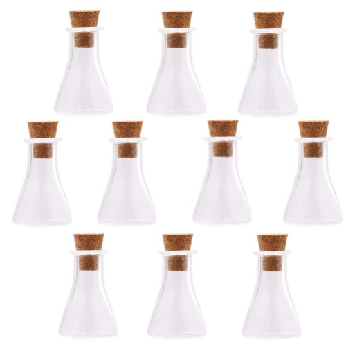 10 Pieces cork Glass vial pendant Mini Glass Bottle with Cork Cute Jars Wishing bottle Charms (A+T Mouth) - A+T Mouth