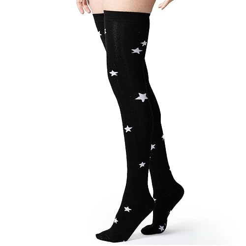 Love Classic Extra Long Thigh High Socks Lightweight Socks for Women (Small: Shoe Size 6-9) - Small - Stars