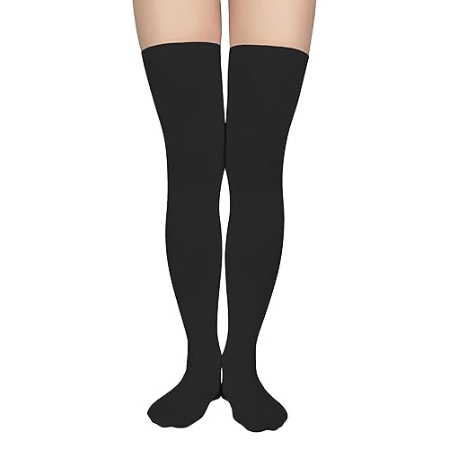 American Trends Striped Knee High Socks for Women Thigh High Socks Long Leg Warmers - One Size - 001 1 Pack Black Solid (Long)